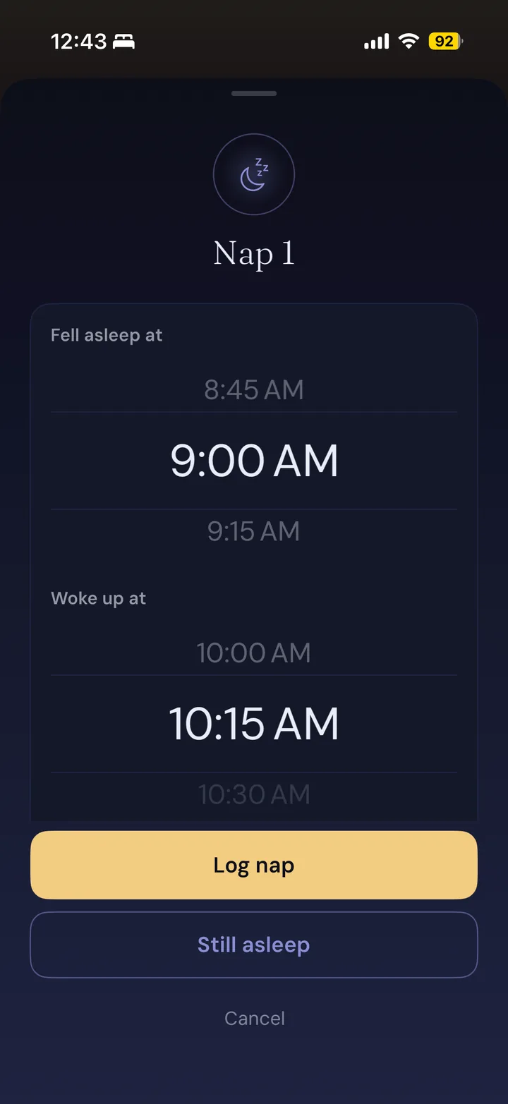 Nap logging screen in Somsio