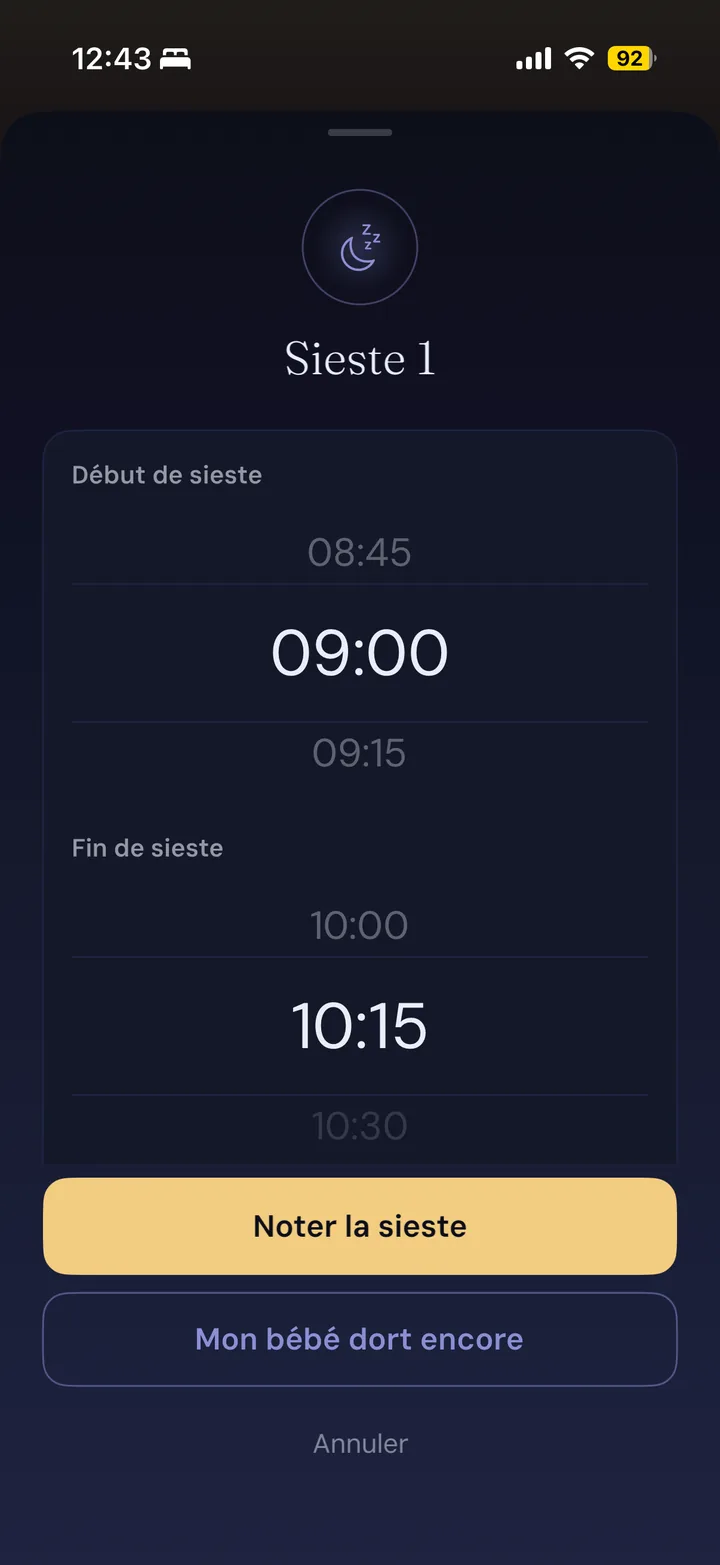 Écran de saisie d'une sieste dans Somsio